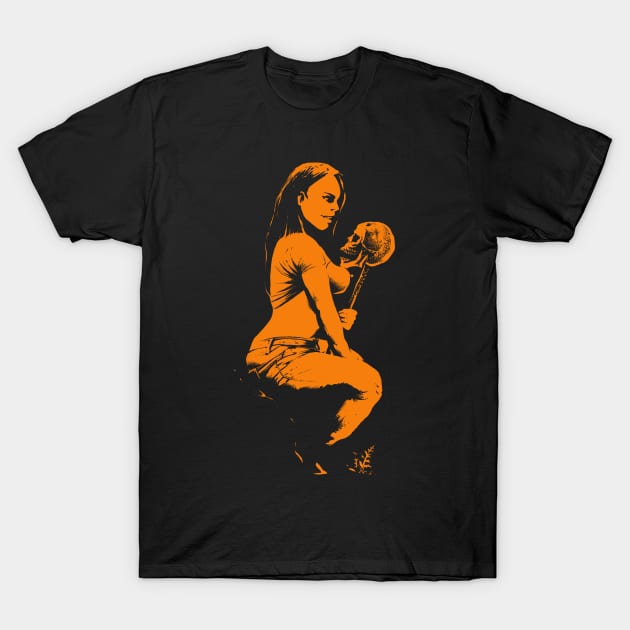 Woman and skull (orange version) T-Shirt by wildsidecomix